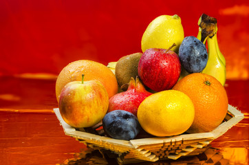 fresh fruit on a table in  basket