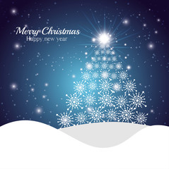 Naklejka na ściany i meble greeting merry christmas happy new year tree snowflakes with shinign star vector illustration eps 10
