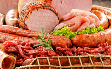 Meat products including ham and sausages