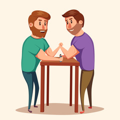 Arm Wrestling. Battle fighters. Cartoon vector illustration.