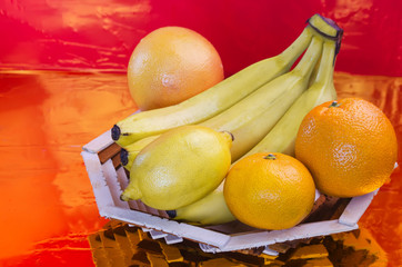 fresh fruit on a table in  basket