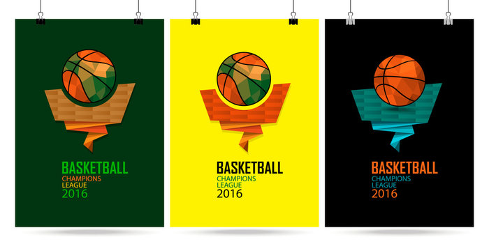 The design concept of the poster for the championship, champions league in basketball on a green, yellow and black background. Polygon icon, logo ball. Banner template. EPS file is layered.
