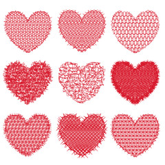 Set of red hearts for design and decoration on   white background