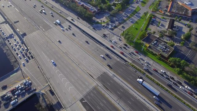 Aerial video of the morning highway commute in Fort Lauderdale FL