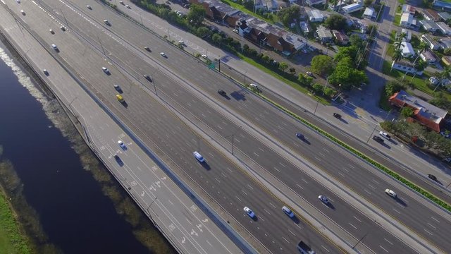 Aerial video of the morning highway commute in Fort Lauderdale FL