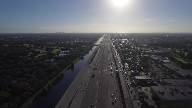 Aerial video of the morning highway commute in Fort Lauderdale FL