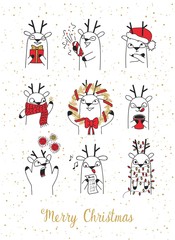 Christmas funny deer. Merry christmas greeting card.