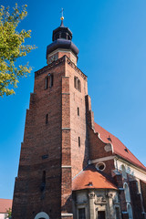 Fototapeta premium Church tower in the Gothic style in Leszno.