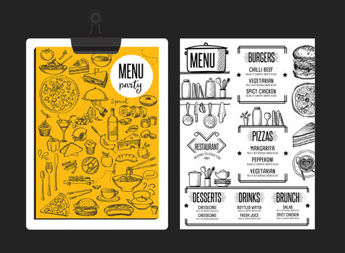 Menu restaurant, food template placemat.