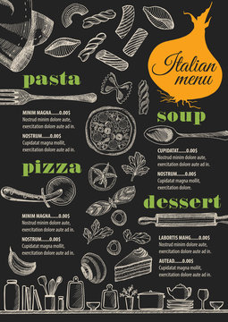 Menu italian restaurant, food template placemat.