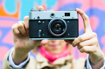 Girl with retro camera