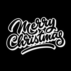 Merry Christmas, xmas badge with handwritten lettering, calligraphy with outline, block blended shade and black background for logo, banners, labels, postcards, prints, posters. Vector illustration