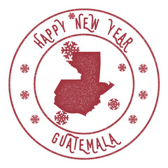 Retro Happy New Year Guatemala Stamp. Stylised rubber stamp with county map and Happy New Year text, vector illustration.
