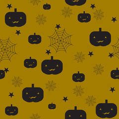 Vector Halloween seamless pattern. Black icons bats, cobwebs, pu