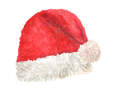 Watercolor painting Santa Claus red hat isolated on white background
