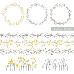 Vector set of vintage floral elements - wreath, edges and seamless borders. For design wedding invitations and greeting cards...