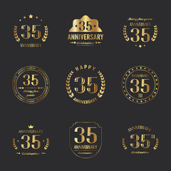 Thirty five years anniversary celebration logotype. 35th anniversary logo set.