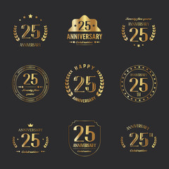 Twenty five years anniversary celebration logotype. 25th anniversary logo set.