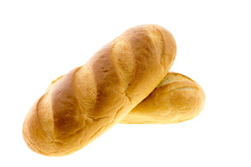 Long loaf bread isolated on white.