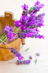 Lavender flowers in wooden vase