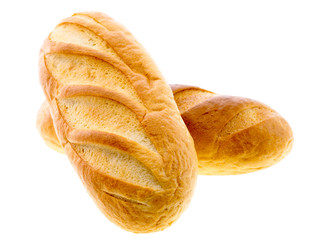 Long loaf bread isolated on white.