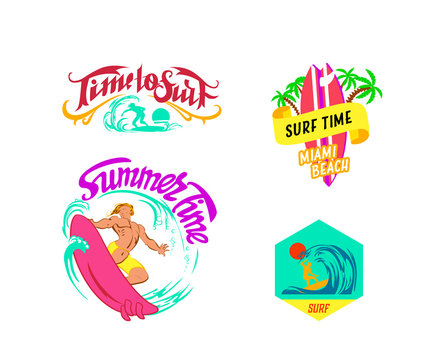 vector illustration the surf badges and stamp collection with a