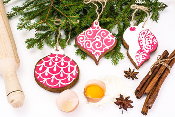 Abstract Christmas and New Year Background with Gingerbread