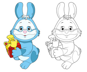 зайчик с подарком, раскраска, украшение детской комнаты © fotosanka
