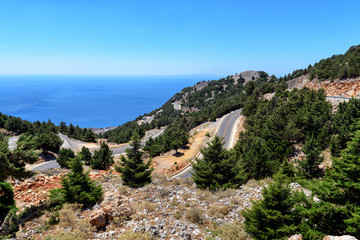 Fototapeta na wymiar Mountain road to Chora Sfakion at southern coast of Crete island