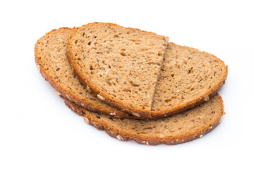 Slices of rye bread isolated on white background