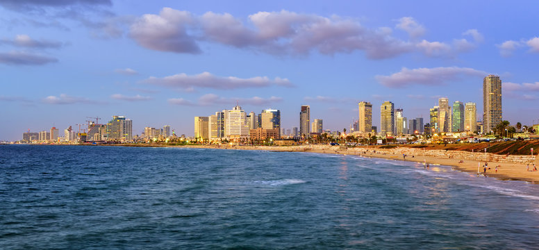 Modern skyline of Tel Aviv city at evening, Israel