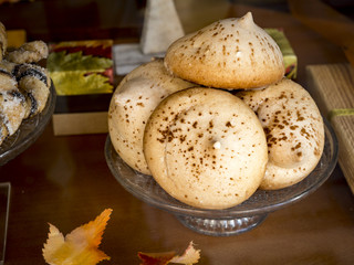 one dish made of glass with brown cookies in autumn 