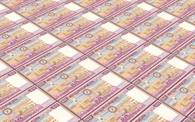 Omani rials bills stacked background. 3D illustration.