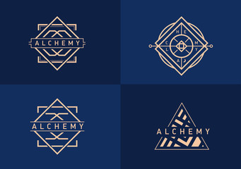  set linear gradient logo on alchemy - obrazy, fototapety, plakaty