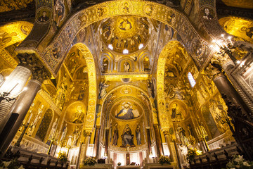 Interior of the Capella Palatina Chapel inside the Palazzo dei Normanni in Palermo, Sicily, Italy,...