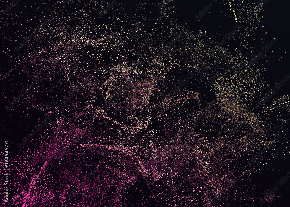 Poster abstract 3d rendering of chaotic particles. flying cubes in empty space. dynamic shape. futuristic b