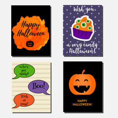 Halloween vector vertical banners, greeting cards with holiday symbols. Party invitations