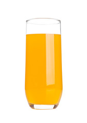 Glass of healthy organic orange juice on white