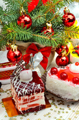 Christmas cakes on christmas background.