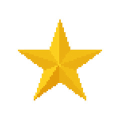 Gold star, 8 bit pixel. vector illustration