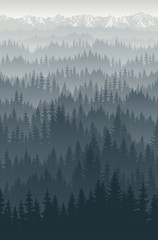 vector mountains forest with fog background texture seamless pattern
