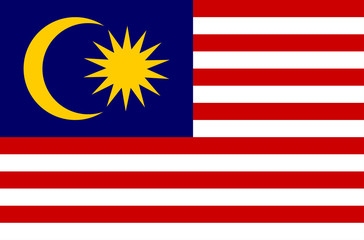 Vector flat style Malaysia state flag. Official design of Malaysia national flag. Symbol with stripes, moon and sun emblem. Independence day, holiday, web button, template background illustration