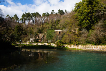 Psyrtsha river in the New Athos, Abkhazia, in Artificial waterfall area