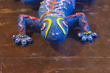 Handcrafted blue gecko statue