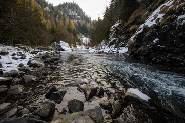 Winter on a stream of the dolomites