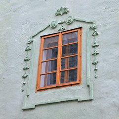 Obraz premium Old style Czech window and frame in Prague, Czech Republic
