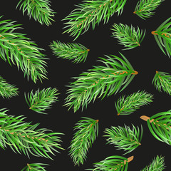 Christmas Tree Fir Branches Seamless Pattern. Vector Background