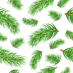 Christmas Tree Fir Branches Seamless Pattern. Vector Background