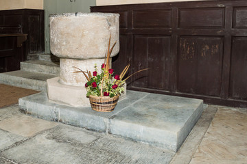Font of The Blessed Virgin Mary in Emborough Somerset