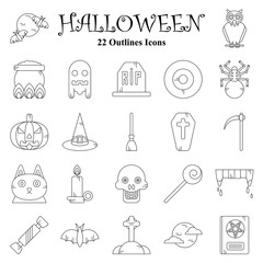 Set of vector flat design Halloween Outlines icons